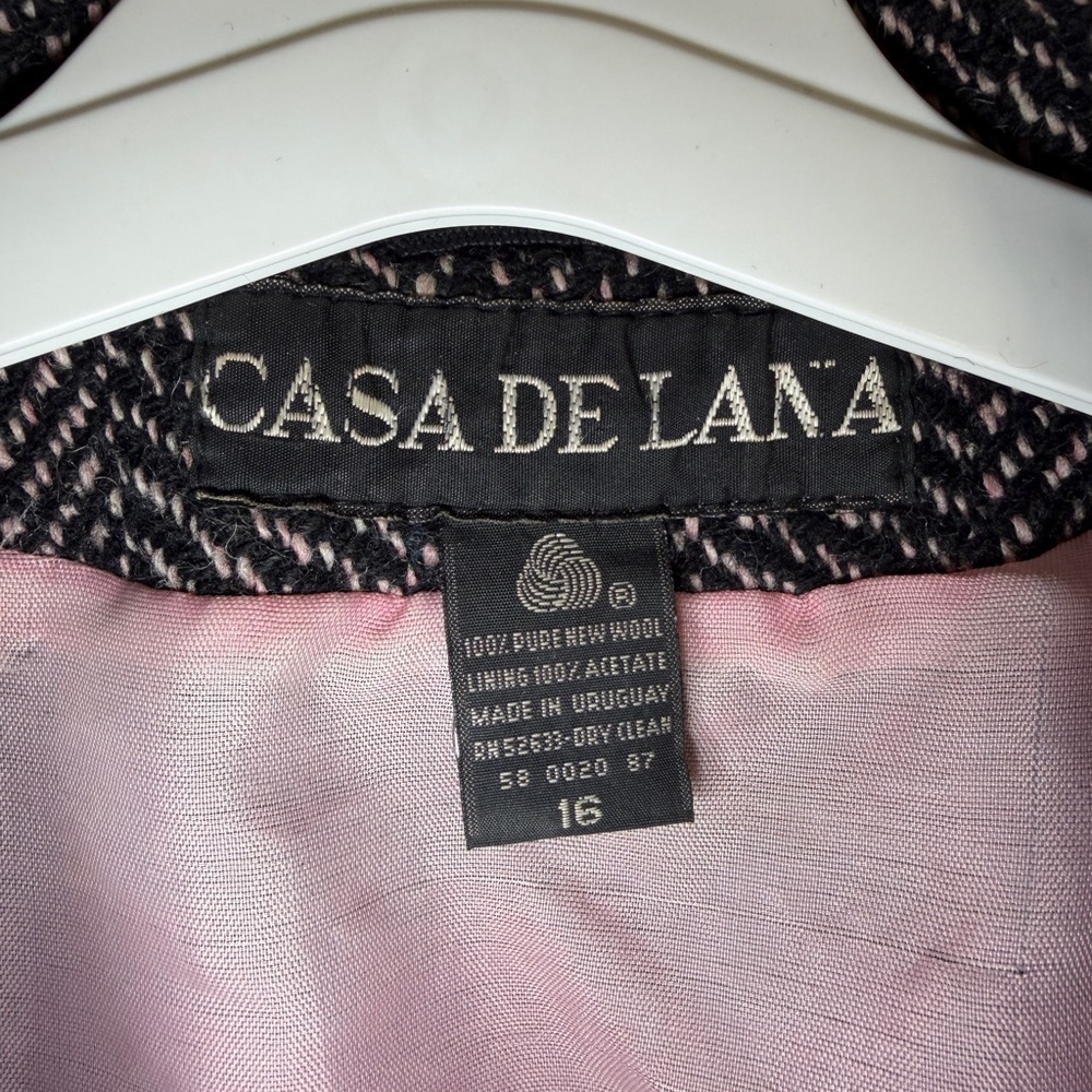 Vintage Casa De Lana Uruguay 100% Pure New Wool Herringbone Pink Lining Coat 16 - Picture 4 of 7